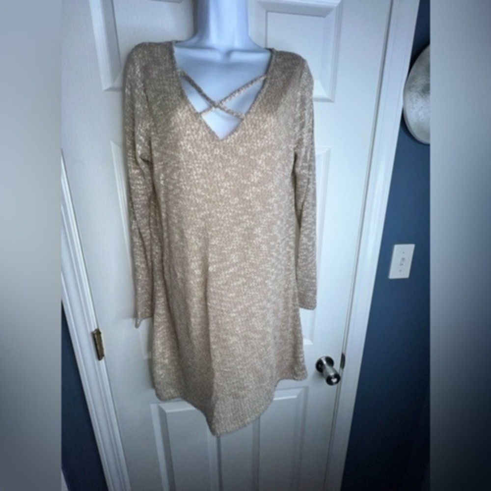 NWT Emory Park Womens Large Taupe Sara Cross Front Knit Sweater Tunic Dress L - Picture 2 of 13